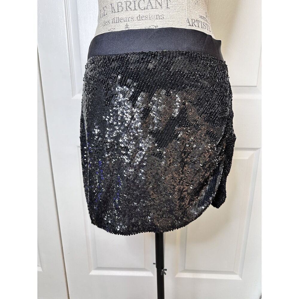 Haute Hippie Women's Sequin Micro Mini Skirt Black Size M Lined Zipper‎ /Ruched